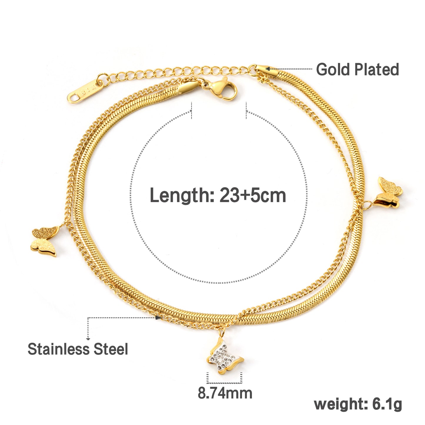 Gold & Diamond Butterfly Anklet