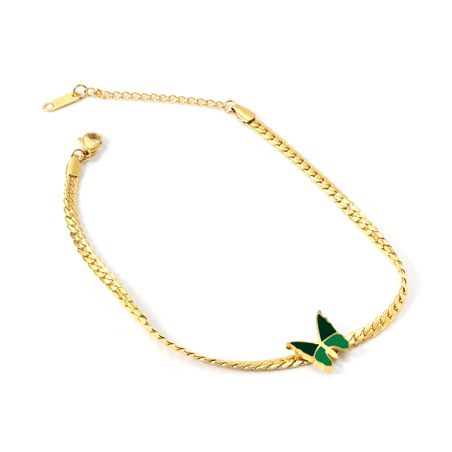 Green Enamel Butterfly Anklet
