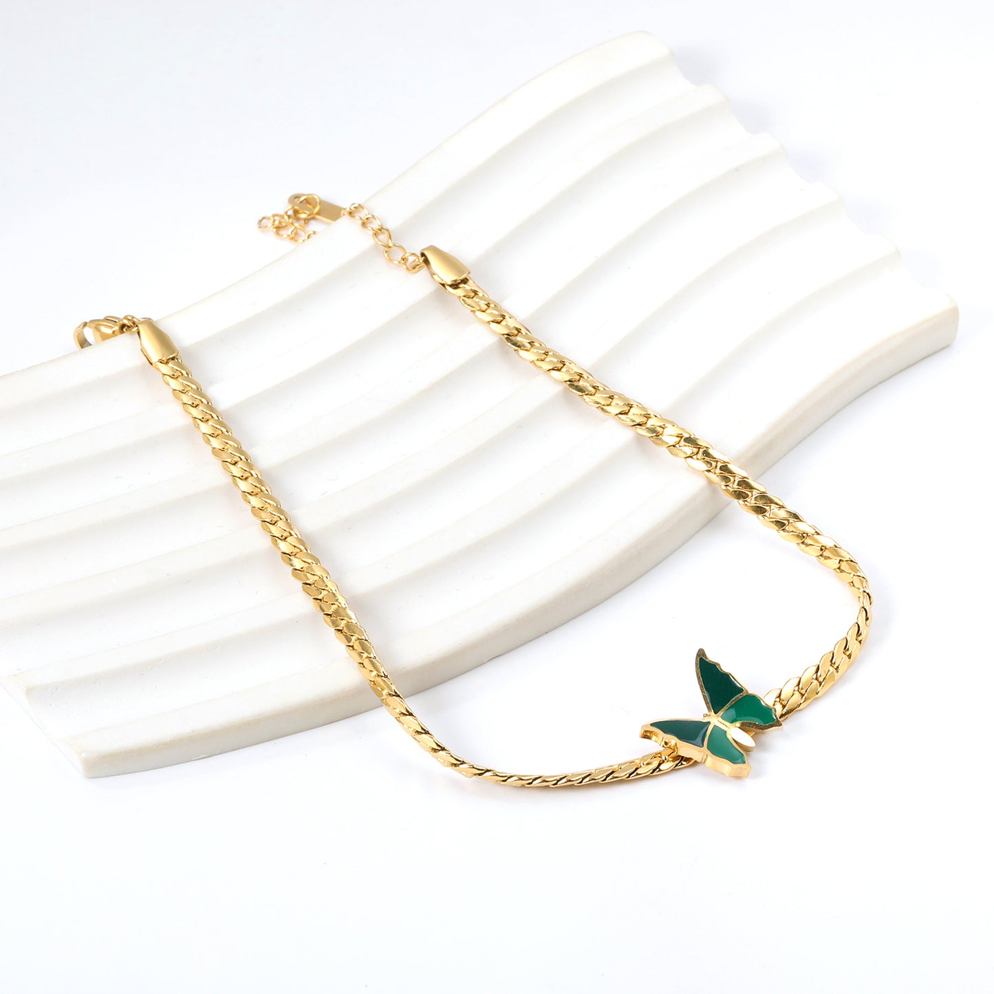 Green Enamel Butterfly Anklet
