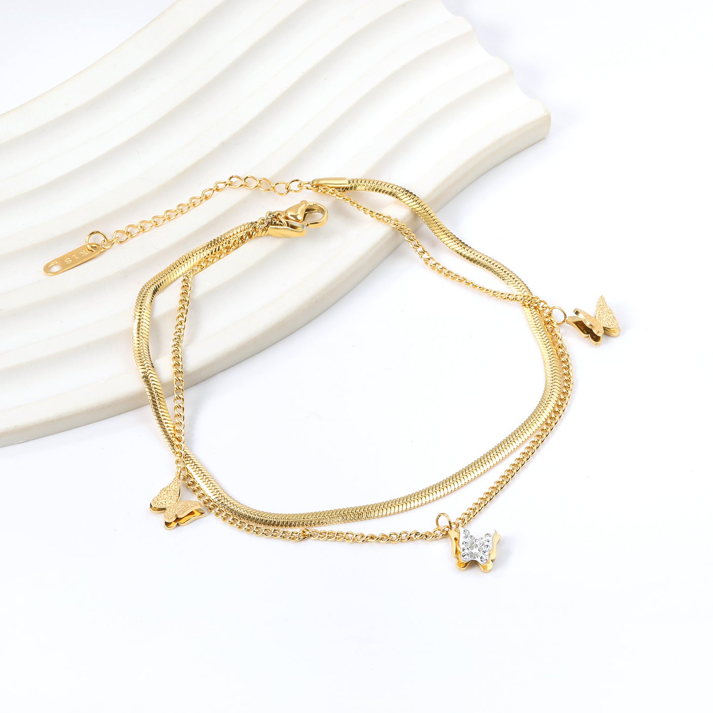 Gold & Diamond Butterfly Anklet