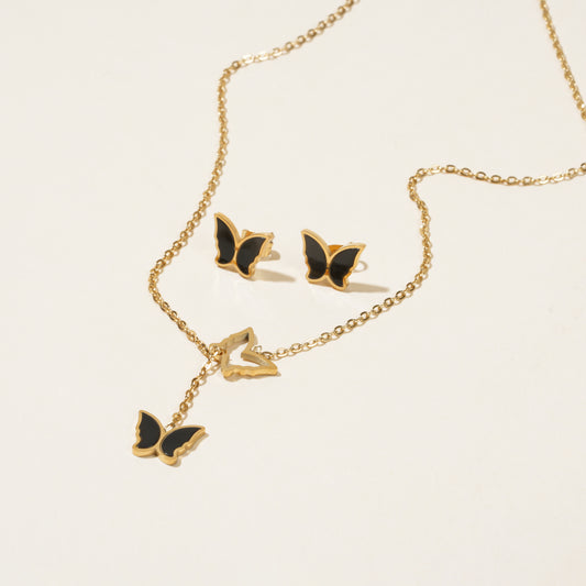Black Enamel Butterfly Set