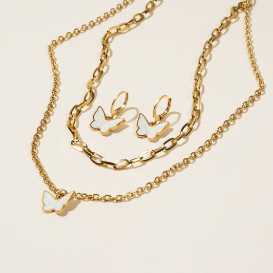 White Enamel Butterfly Set