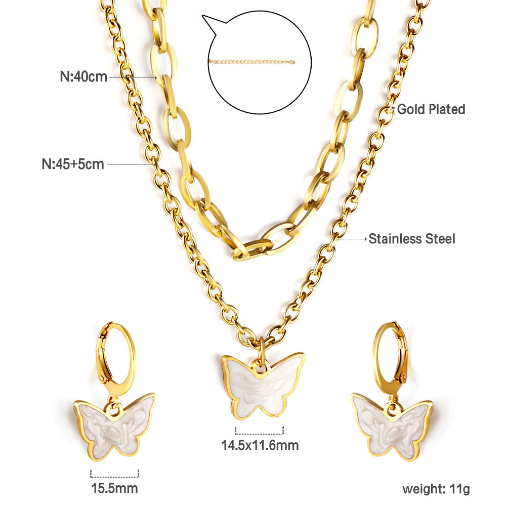 White Enamel Butterfly Set