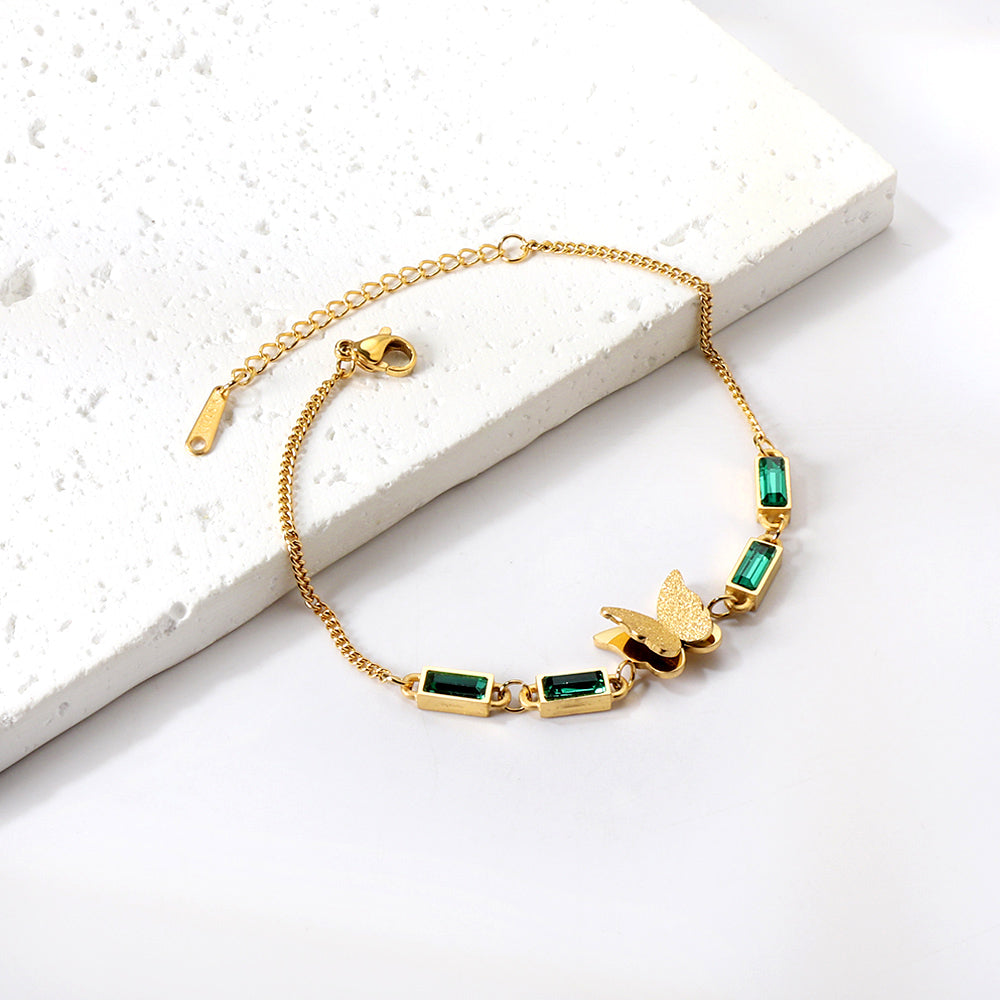 Green Diamond Butterfly Bracelet