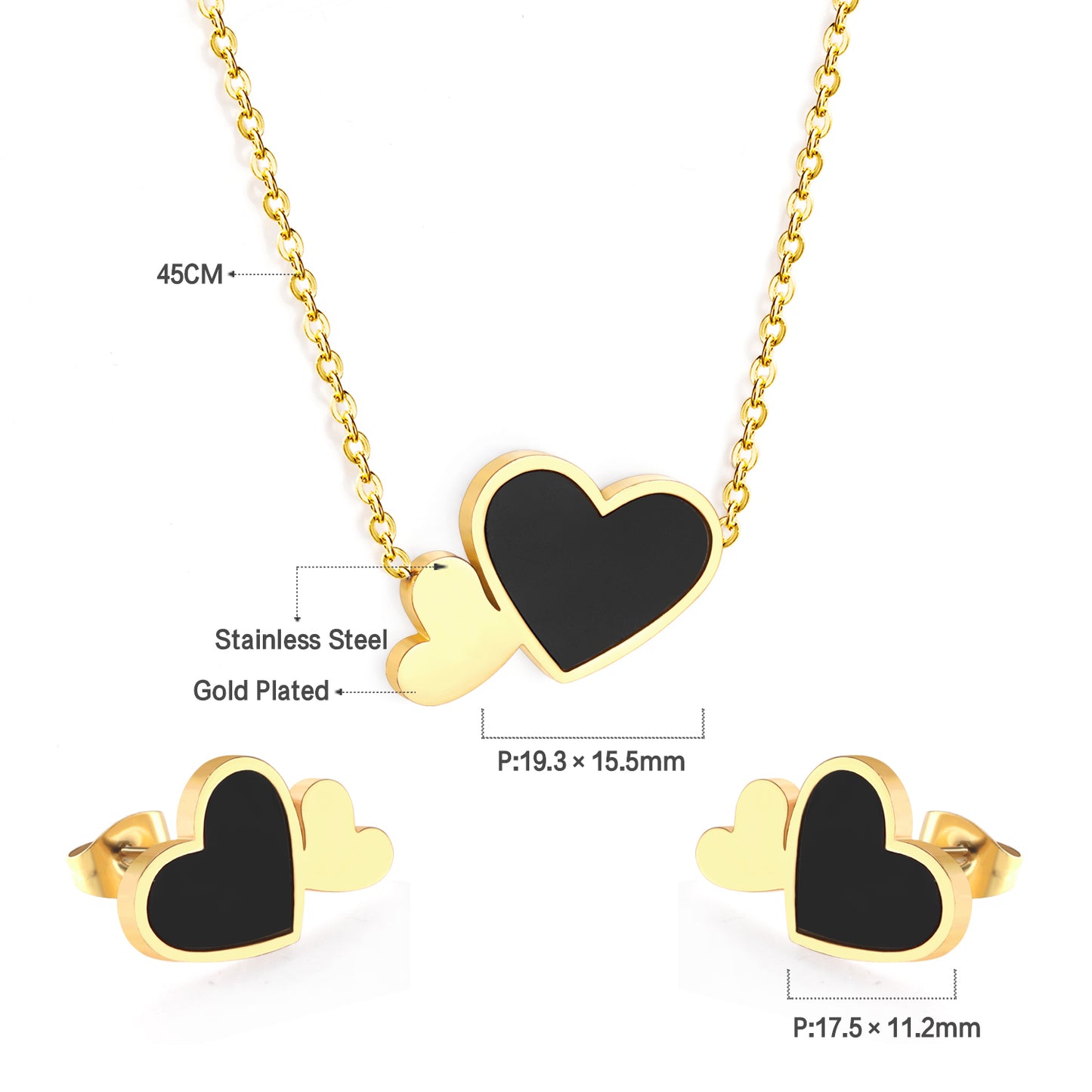 Black Enamel Double Heart Set