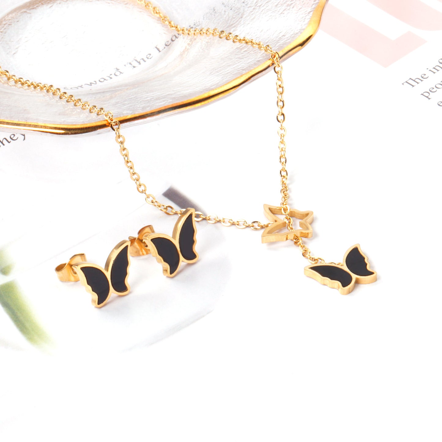 Black Enamel Butterfly Set