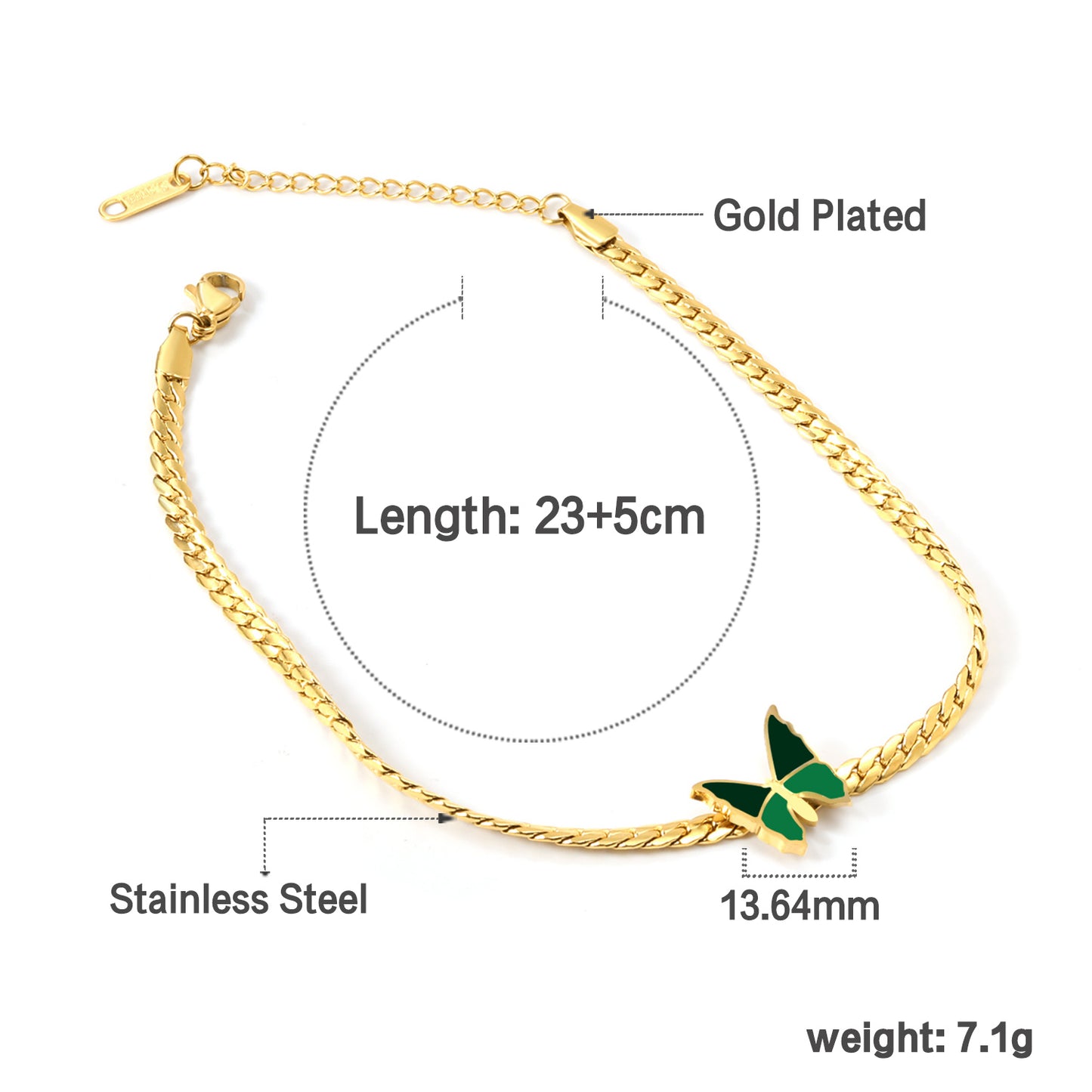 Green Enamel Butterfly Anklet