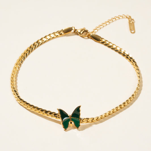 Green Enamel Butterfly Anklet