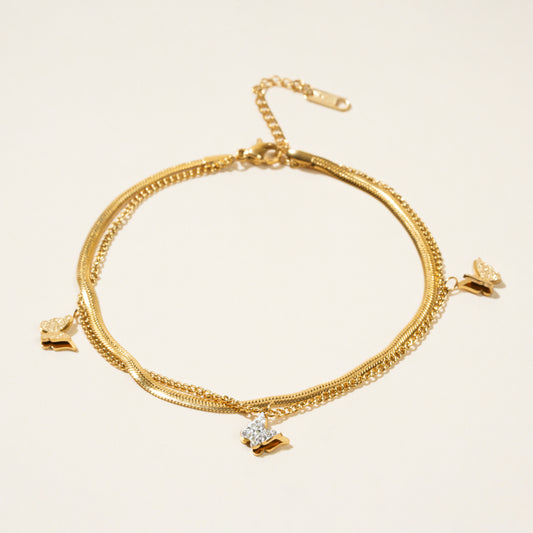 Gold & Diamond Butterfly Anklet
