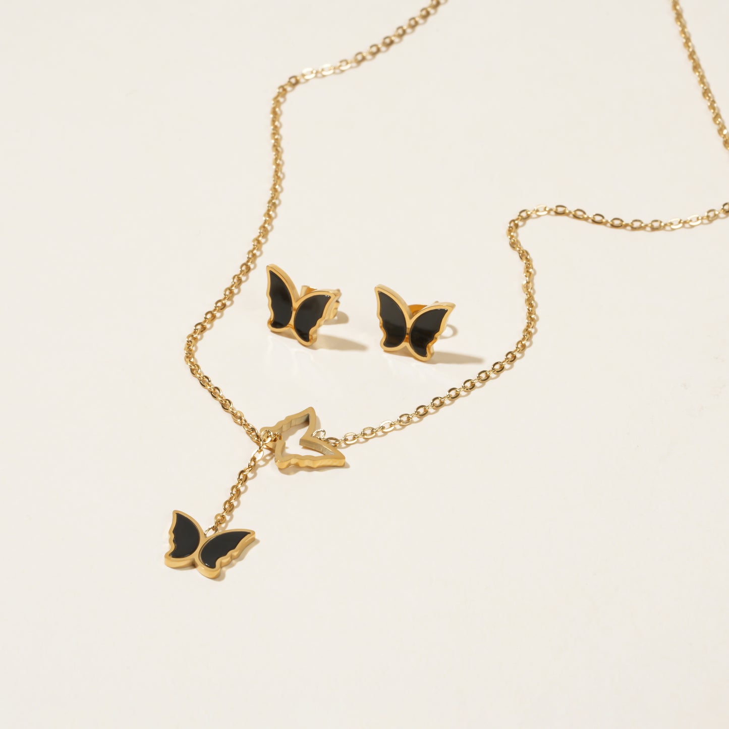 Black Enamel Butterfly Set