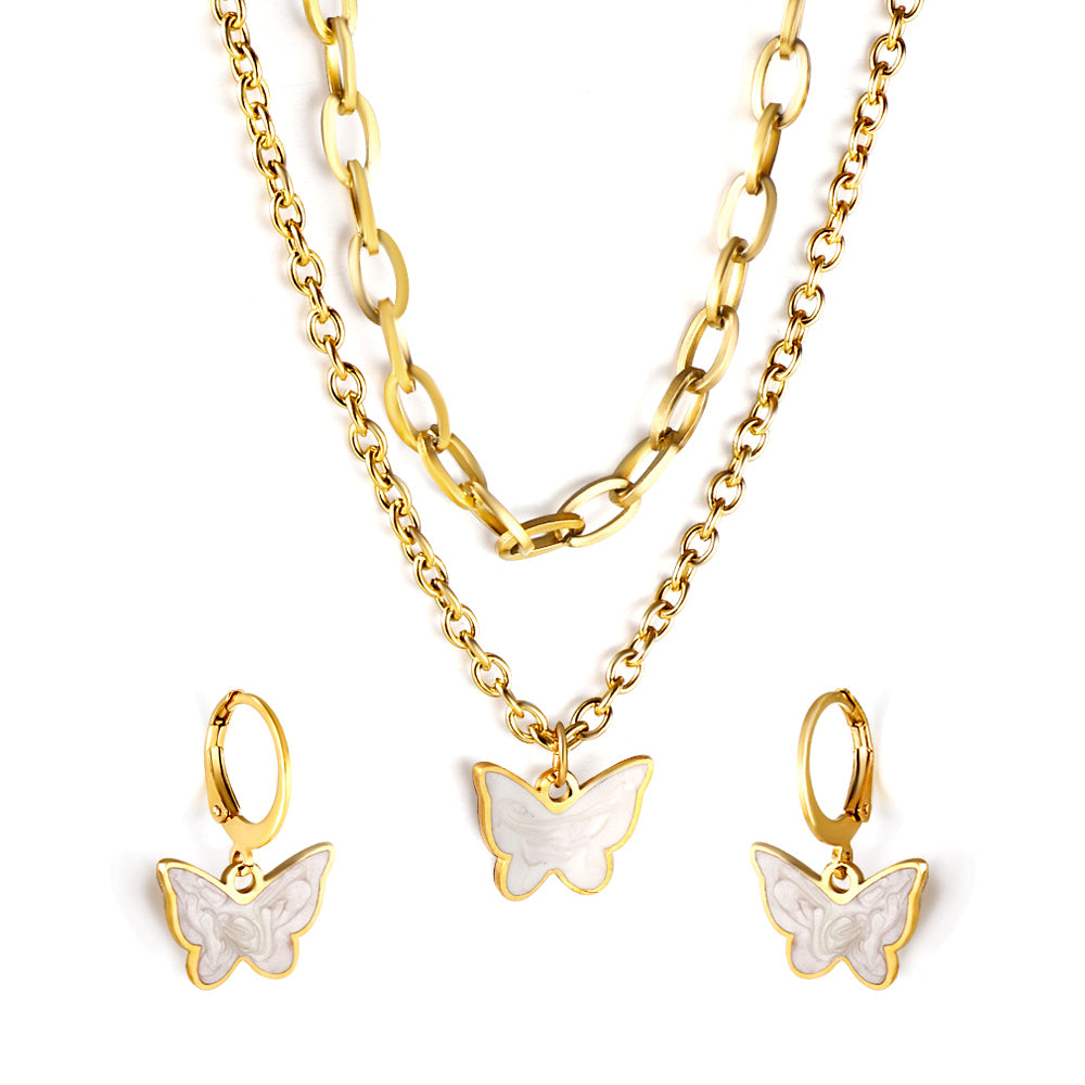 White Enamel Butterfly Set