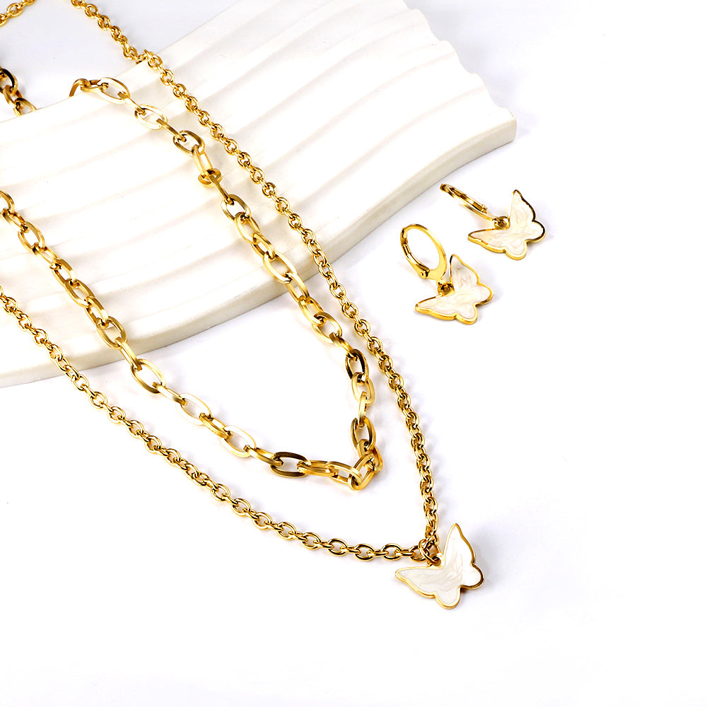 White Enamel Butterfly Set