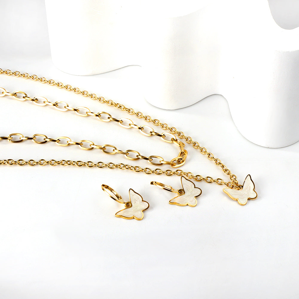 White Enamel Butterfly Set