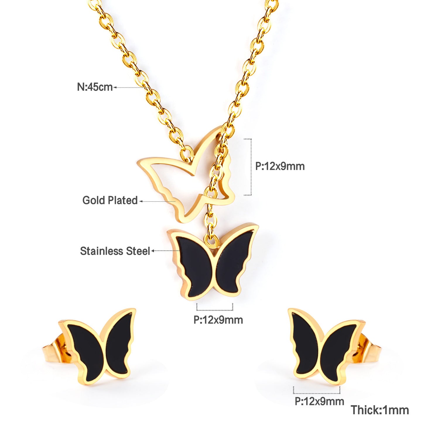 Black Enamel Butterfly Set