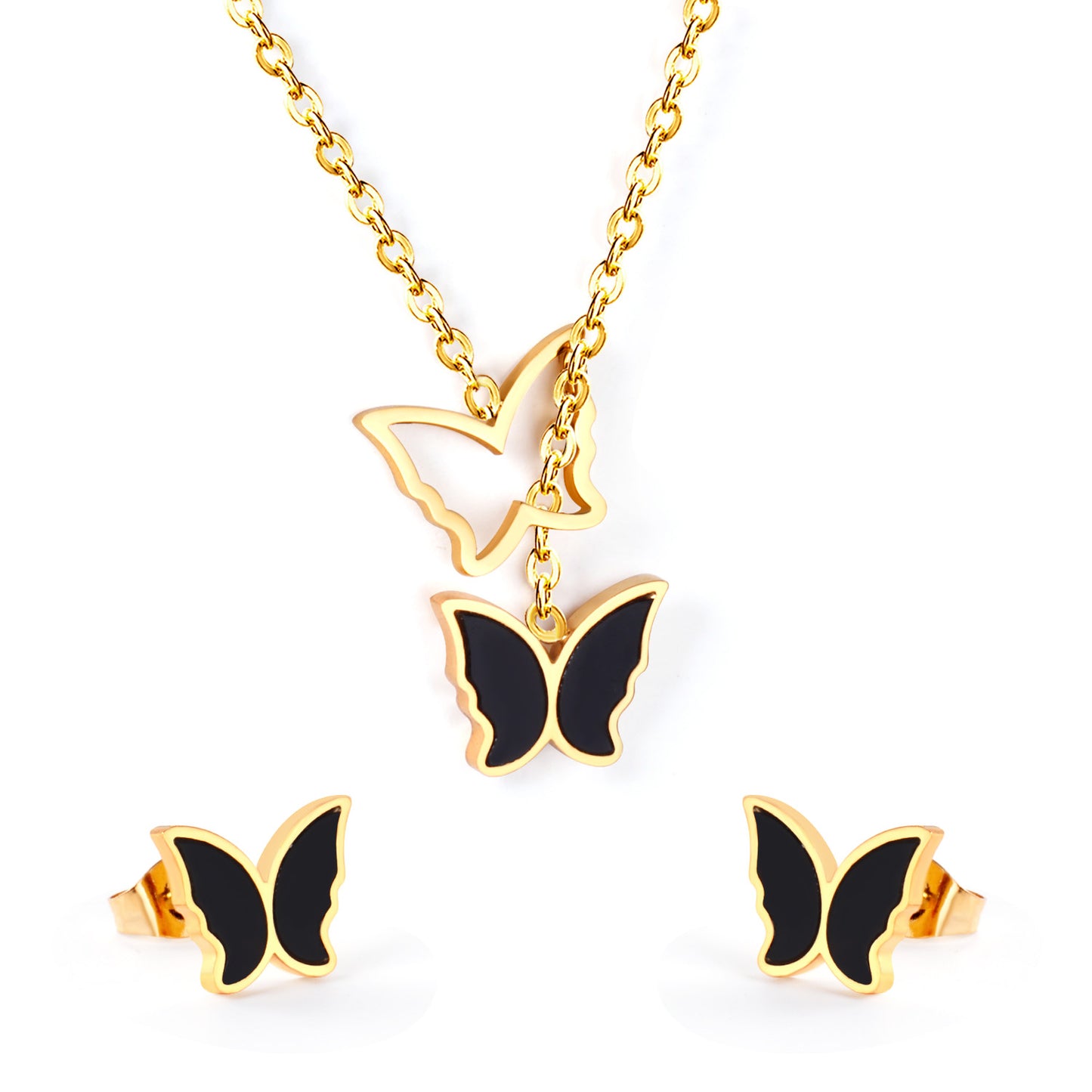 Black Enamel Butterfly Set